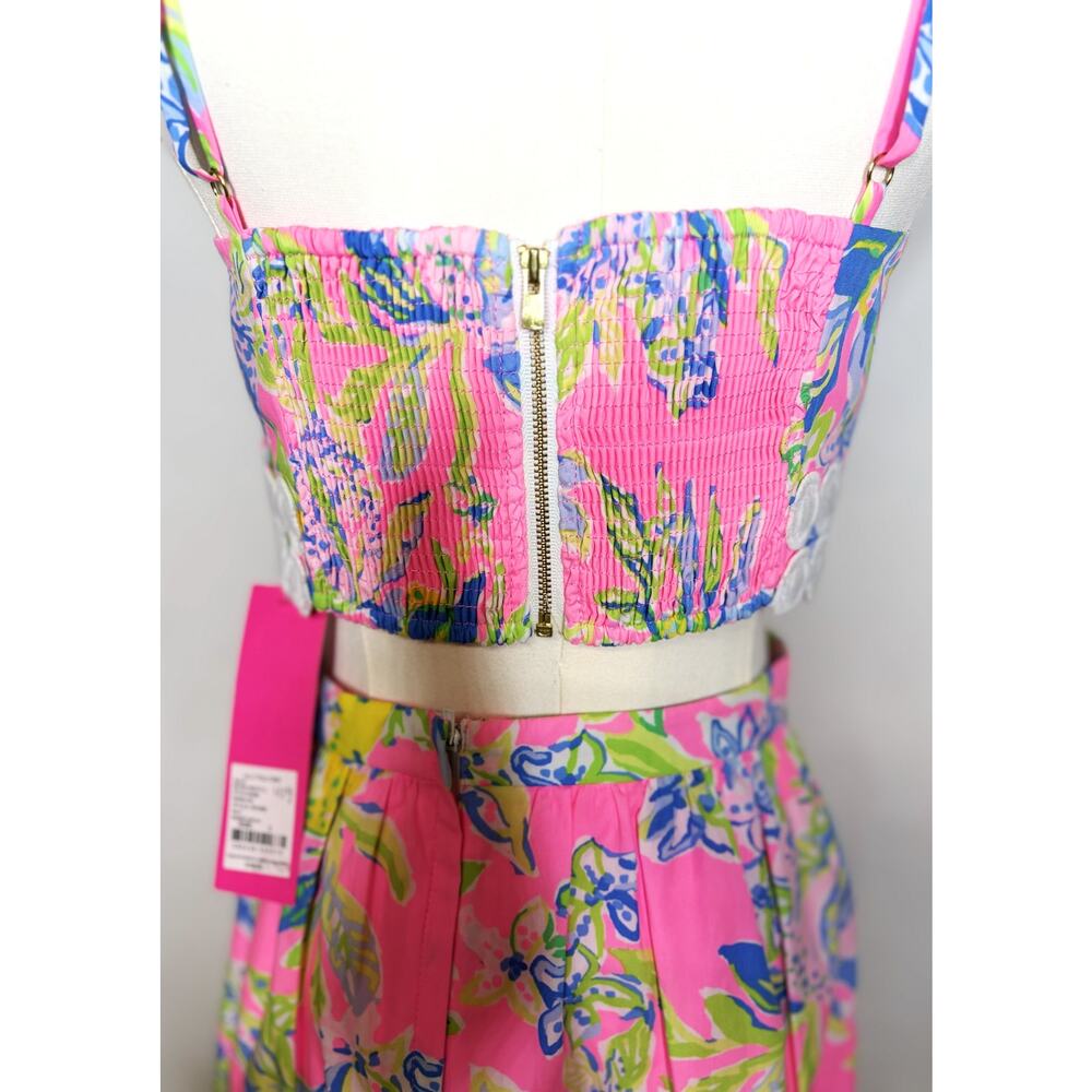 Lilly Pulitzer Pink Tropical Print Two-Piece Crop Top & Midi Skirt Set NWT - Picture 7 of 11
